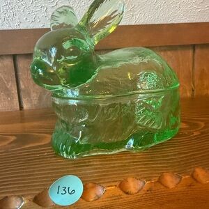 Green Glass Bunny candy/trinket dish